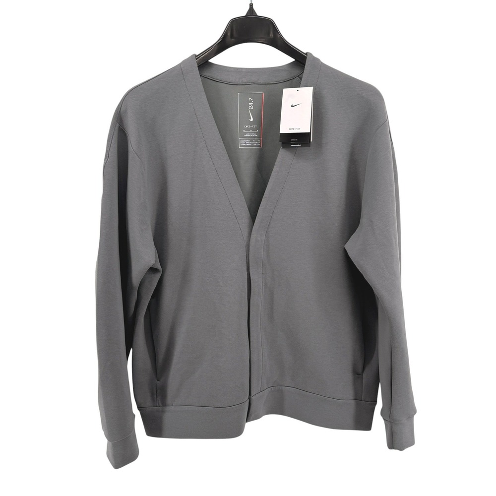 NEW Nike 24.7 Impossibly Soft Men Medium Training Cardigan Gray Loose HQ6948-289